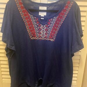 New York Laundry Navy Top with Red Embroidery